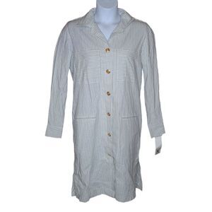 VINTAGE 90s gray striped button up long‎ sleeve shirt dress with shoulder pads M